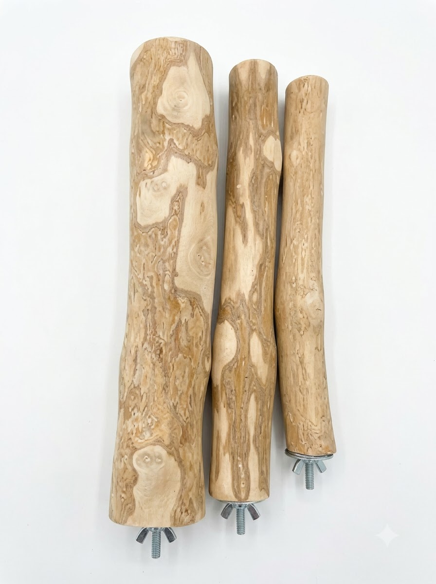 Coffee wood bird perch - natural reclaimed wood perch preventing bumblefoot in pet birds